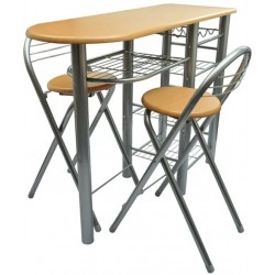vidaXL Set tafel en stoelen Bar met barkrukken (2 stuks)